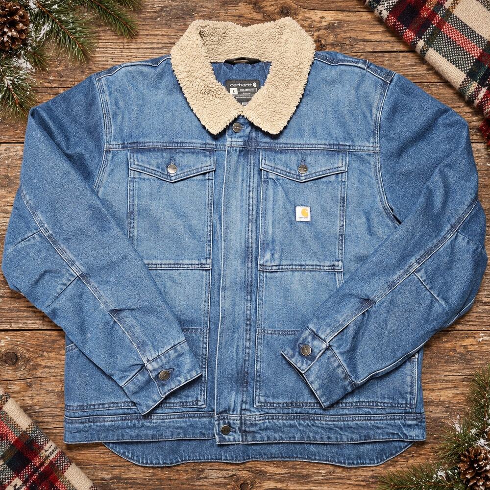 Carhartt Sherpa-Lined Denim Trucker Jacket — Men's Larg